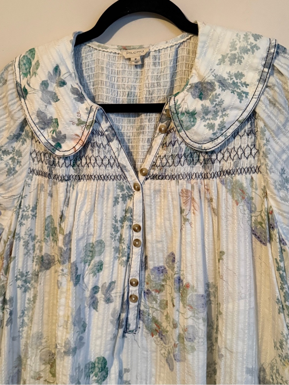 Pilcro Anthropologie Floral Babydoll Mini Dress Peter Pan Collar Pockets Medium - Picture 3 of 6